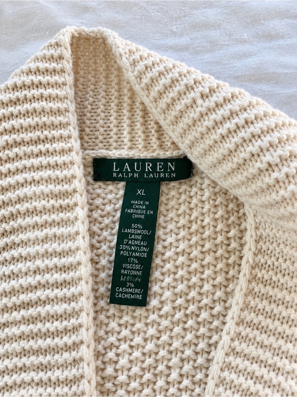 Lauren Ralph Lauren Cream Shawl-Collar Knit Cardigan - Picture 2 of 4